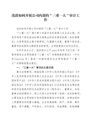 浅谈如何开展公司内部的＂三重一大＂审计工作