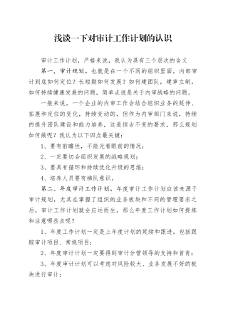 浅谈一下对审计工作计划的认识