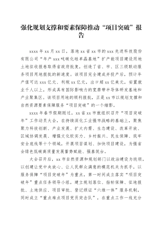 强化规划支撑和要素保障推动“项目突破”报告