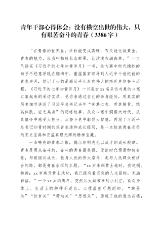 青年干部心得体会：没有横空出世的伟大，只有艰苦奋斗的青春（3386字）