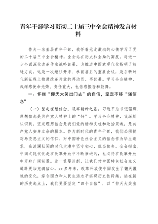 青年干部学习贯彻二十届三中全会精神发言材料