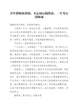 青年教师演讲稿：不忘初心践使命，一片丹心铸师魂