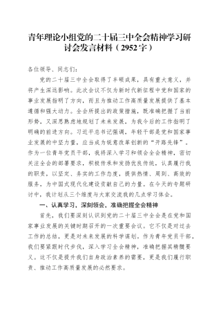 青年理论小组党的二十届三中全会精神学习研讨会发言材料（2952字）