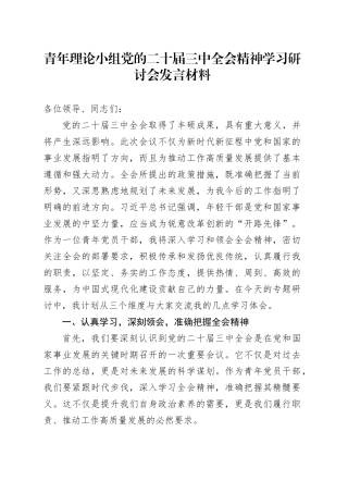 青年理论小组党的二十届三中全会精神学习研讨会发言材料