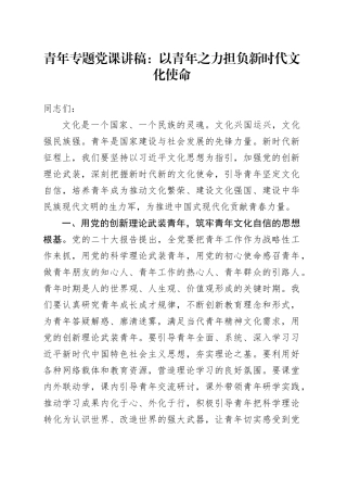 青年专题党课：以青年之力担负新时代文化使命