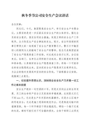 秋冬季节公司安全生产会议讲话企业20241016