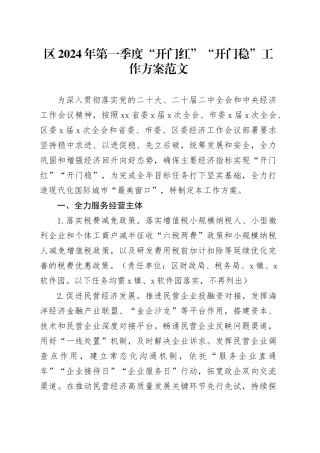 区2024年第一季度开门红开门稳工作方案实施方案20240205