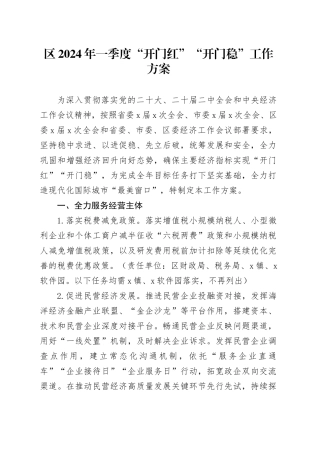 区2024年一季度“开门红”“开门稳”工作方案