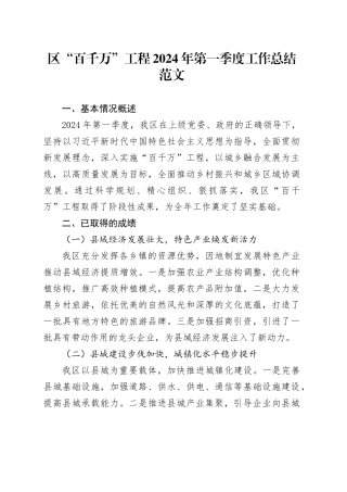 区百千万2024年第一季度工作总结汇报报告