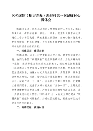 区档案馆（地方志办）派驻村第一书记驻村心得体会（发言）