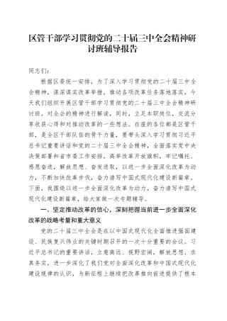区管干部学习贯彻党的二十届三中全会精神研讨班辅导报告党课宣讲稿20241009
