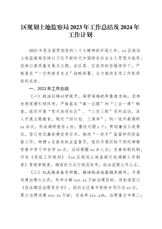 区规划土地监察局2023年工作总结及2024年工作计划（20240125）