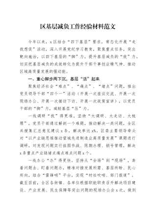 区基层减负工作经验材料总结汇报报告20240510