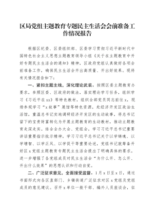 区局党组主题教育专题民主生活会会前准备工作情况报告