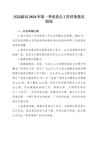 区民政局2024年第一季度重点工作任务落实情况（20240511）