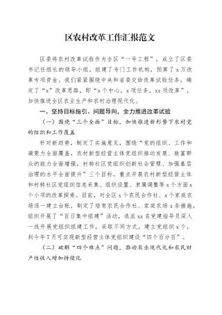 区农村改革工作汇报含问题总结报告20240510