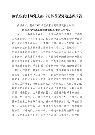 区农业农村局党支部书记抓基层党建述职报告