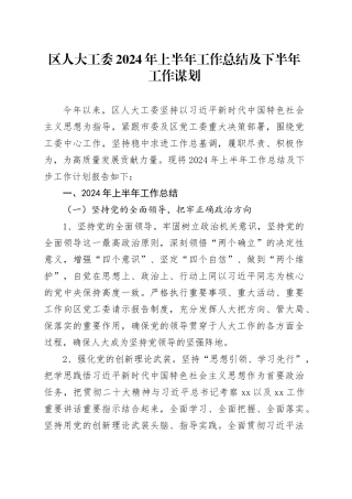 区人大工委2024年上半年工作总结及下半年工作谋划
