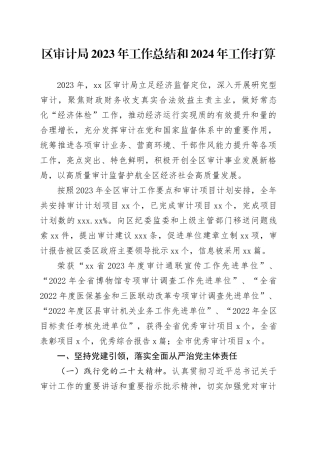 区审计局2023年工作总结和2024年工作打算（20240129）