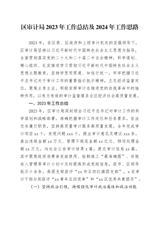 区审计局2023年工作总结及2024年工作思路（20240130）
