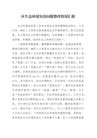 区生态环境突出问题整改情况汇报