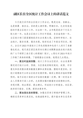 区统计工作会议讲话20240322