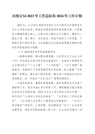 区统计局2023年工作总结及2024年工作计划（20240201）