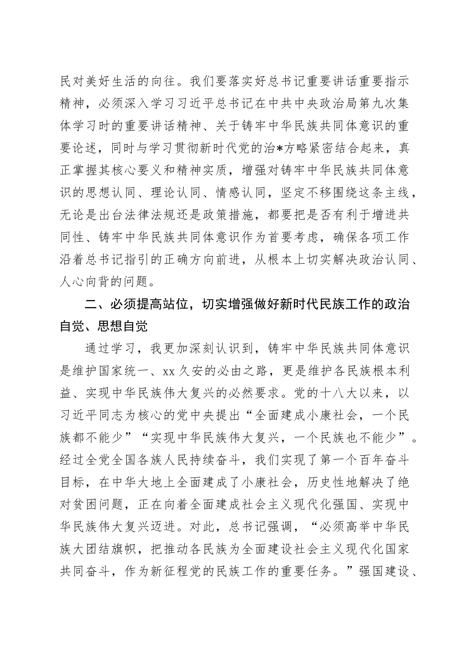 区委领导班子学习铸牢中华民族共同体意识交流发言_第2页