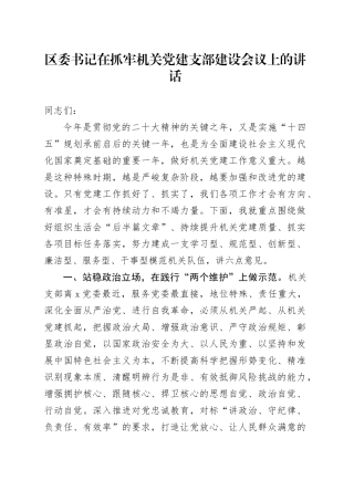 区委书记在抓牢机关党建支部建设会议上的讲话