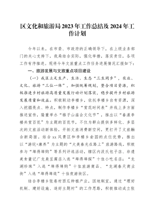 区文化和旅游局2023年工作总结及2024年工作计划（20240117）