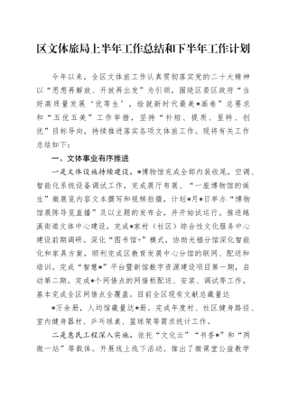 区文体旅局上半年工作总结和下半年工作计划