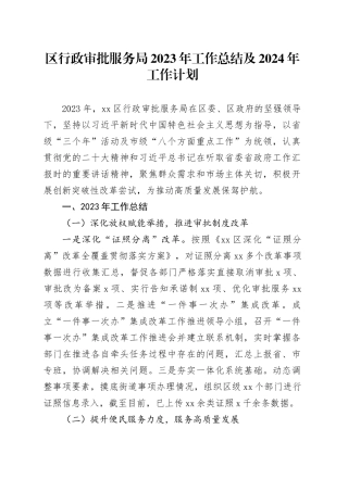 区行政审批服务局2023年工作总结及2024年工作计划（20240119）