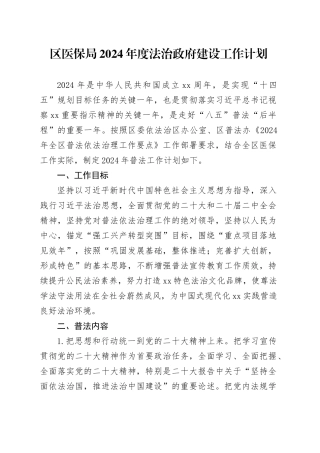区医保局2024年度法治政府建设工作计划（20240521）(1)