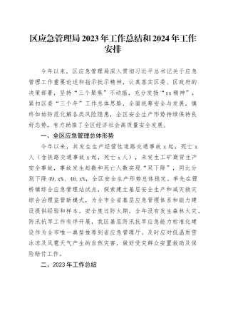 区应急管理局2023年工作总结和2024年工作安排（20240126）