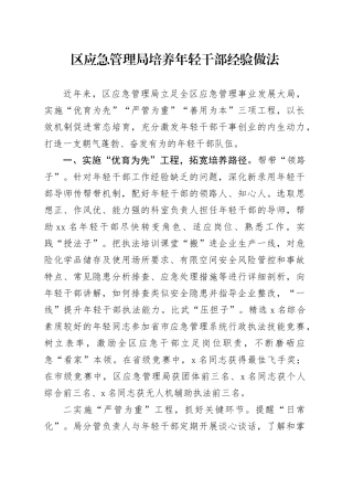区应急管理局培养年轻干部经验做法