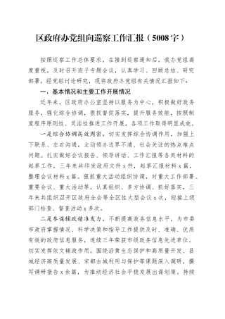 区政府办党组向巡察工作汇报（5008字）