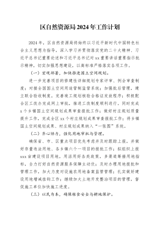 区自然资源局2024年工作计划（20240315）