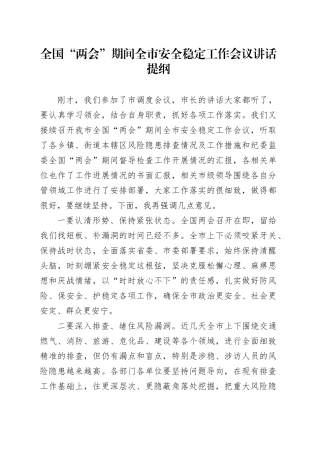 全国“两会”期间全市安全稳定工作会议讲话提纲