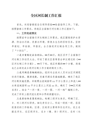全区河长制工作汇报