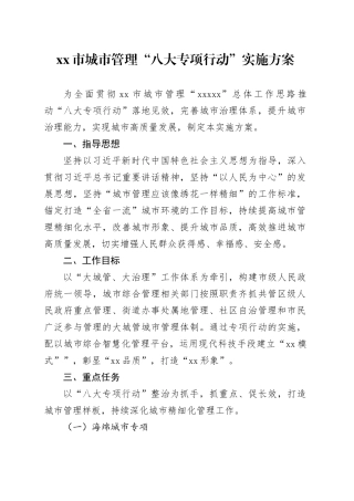 市城市管理“八大专项行动”实施方案