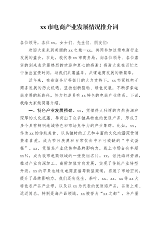 市电商产业发展情况推介词