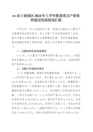 市工业园区2024年上半年推进重点产业集群建设发展情况汇报