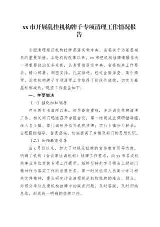 市开展乱挂机构牌子专项清理工作情况报告