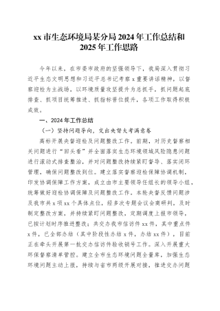 市生态环境局某分局2024年工作总结和2025年工作思路