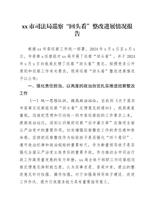 市司法局巡察“回头看”整改进展情况报告