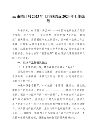 市统计局2023年工作总结及2024年工作谋划