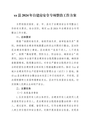 县2024年自建房安全专项整治工作方案