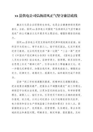 县供电公司弘扬清风正气坚守廉洁底线