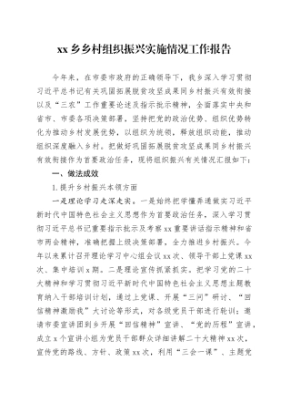 乡乡村组织振兴实施情况工作报告