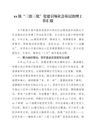 镇“三治三化”党建引领社会基层治理工作汇报
